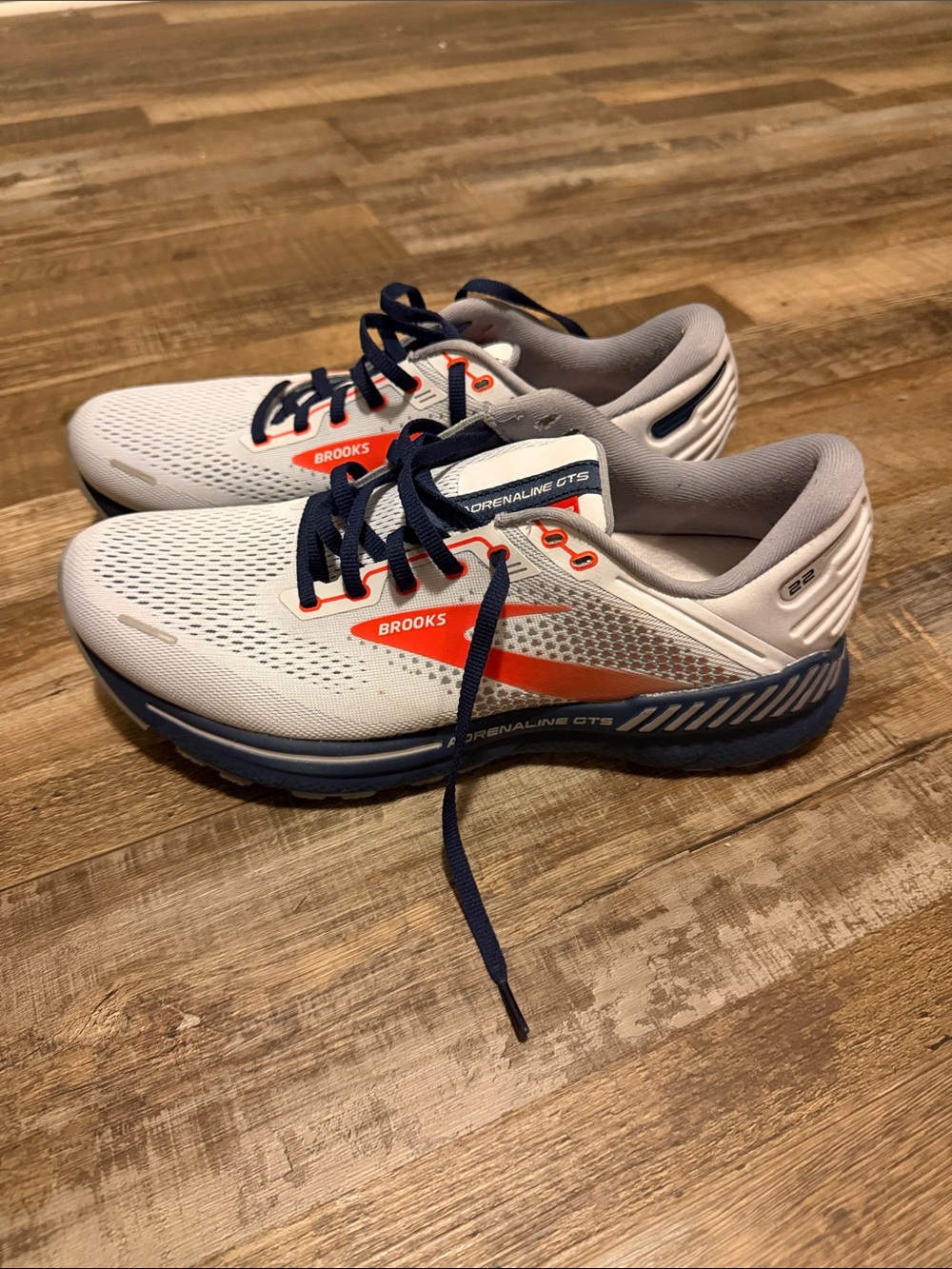 Brooks Men’s Adrenaline GTS Running Shoes — White with Navy and Orange